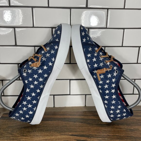 Sperry Pier View Womens Size 9 Shoes Blue Canvas White Stars Slip On Sneaker - Picture 5 of 12